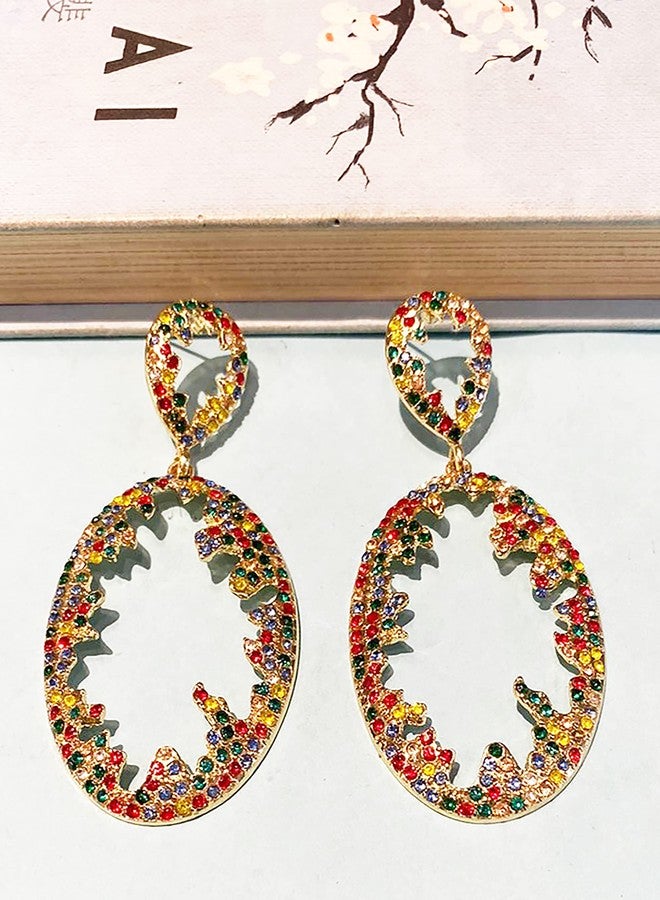 La Belleza Gold Plated Multi Stone Studded oval Light Weight Drop Dangler | Earring | Drop Earring for Girls and Women In Multicolor - Image 2