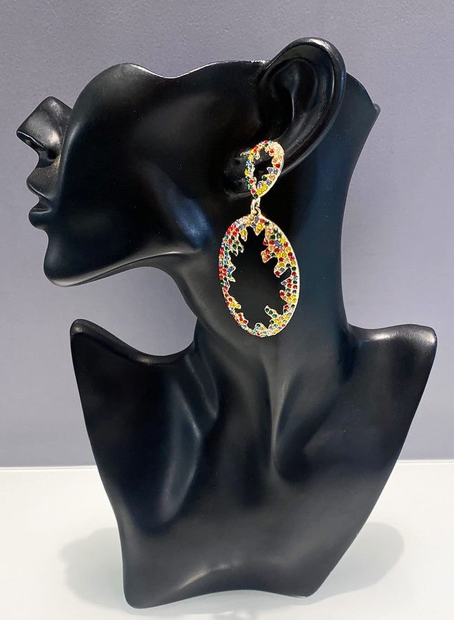 La Belleza Gold Plated Multi Stone Studded oval Light Weight Drop Dangler | Earring | Drop Earring for Girls and Women In Multicolor - Image 3