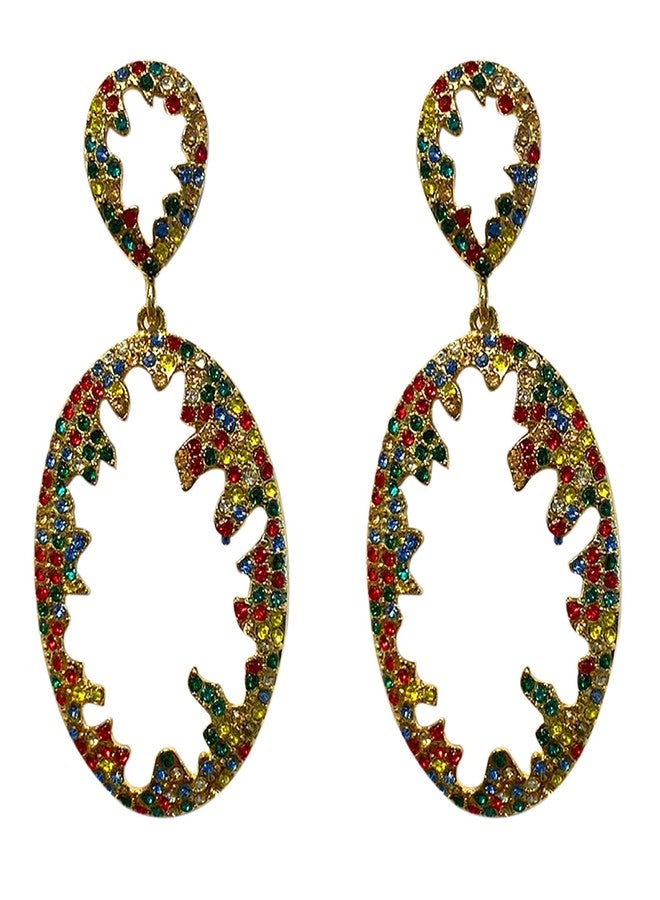 La Belleza Gold Plated Multi Stone Studded oval Light Weight Drop Dangler | Earring | Drop Earring for Girls and Women In Multicolor - Image 1