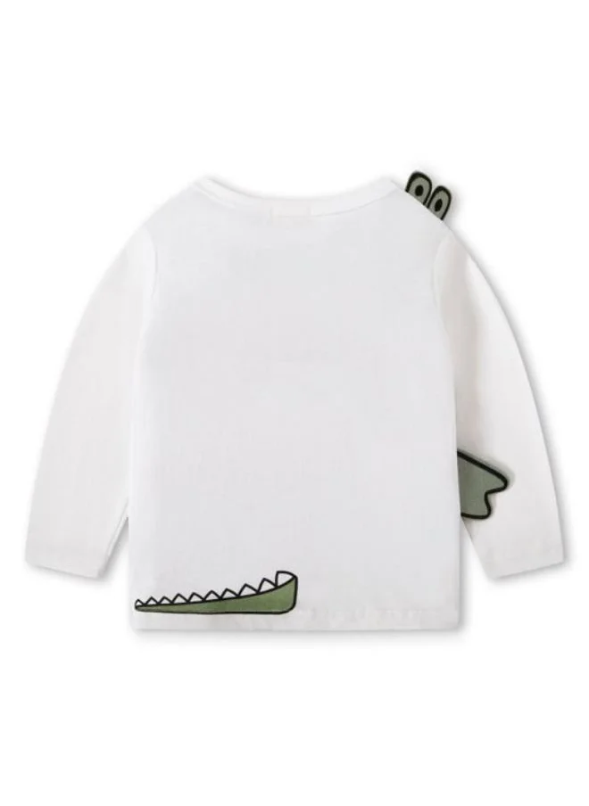 YUNIQEE White Printed Long Sleeve Crew Neck T-Shirt