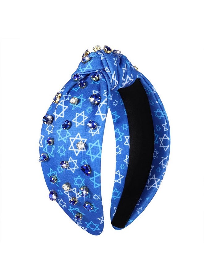 Boderier Hanukkah Headband Dreidl Menorah Star Of David Headband Crystal Jeweled Knotted Headband Hanukkah Lights Festive Holiday Accessories Gifts Stars  - Image 1