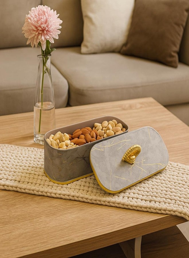 Nabhya Premium Marble Finish 3-Compartment Dry Fruit Container with Elegant Golden Handle – Luxury Storage & Serving Box for Dry Fruits, Nuts, and Snacks (Grey) - Image 2