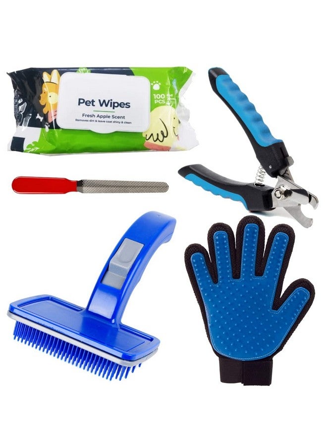 Sage Square Dogs Grooming Kit + Pet Wipes For Dogs & Cats + Professional Pet Nail Cutter + Self Cleaning Slicker Dog Brush + Pet Massage Glove With Adjustable Ring + 4 In 1 Dog Comb - Image 1