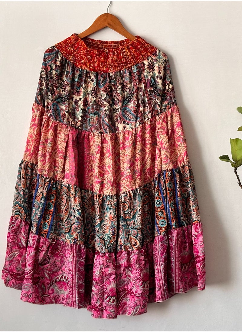 Swadesh Souq تنورة ميدي من الحرير | تنورة أنيقة للنساء (بأنماط مختلطة)  - Image 1