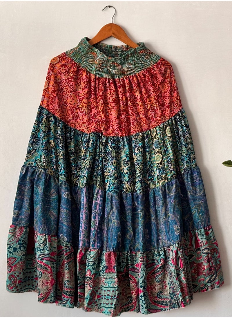 Swadesh Souq تنورة ميدي من الحرير | تنورة أنيقة للنساء (بأنماط مختلطة)  - Image 2