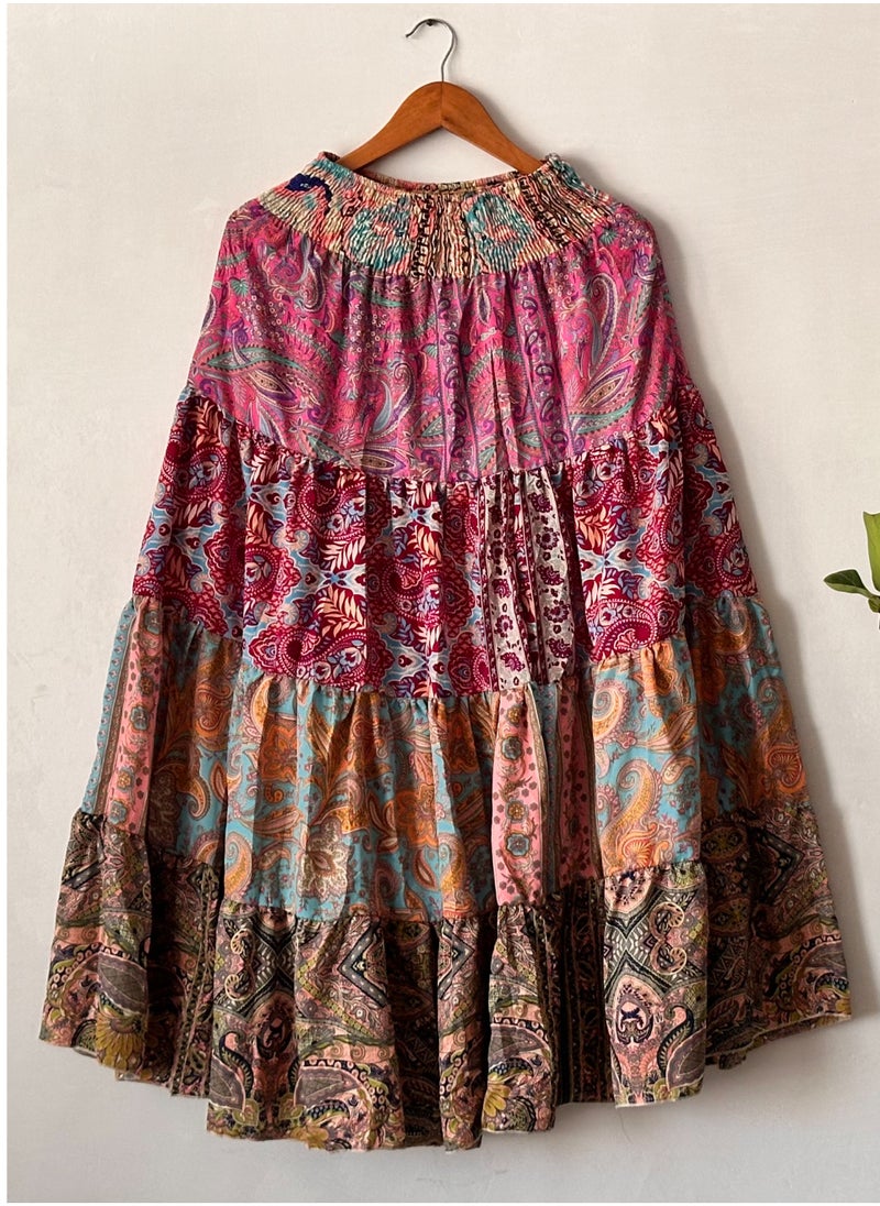 Swadesh Souq تنورة ميدي من الحرير | تنورة أنيقة للنساء (بأنماط مختلطة)  - Image 4