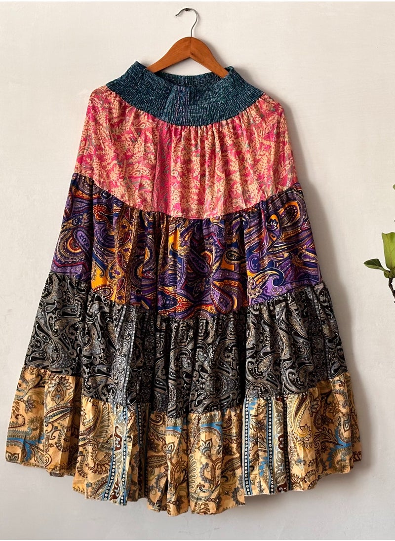 Swadesh Souq تنورة ميدي من الحرير | تنورة أنيقة للنساء (بأنماط مختلطة)  - Image 5