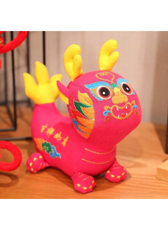 Lucky Dragon Year Plush Toy Doll Zodiac Series Company Event Gift Stock Available Soft PP Cotton Filled Animal Figurine-Color:Guochao Wufu Dragon-Powder-Height:30cm  - Image 1
