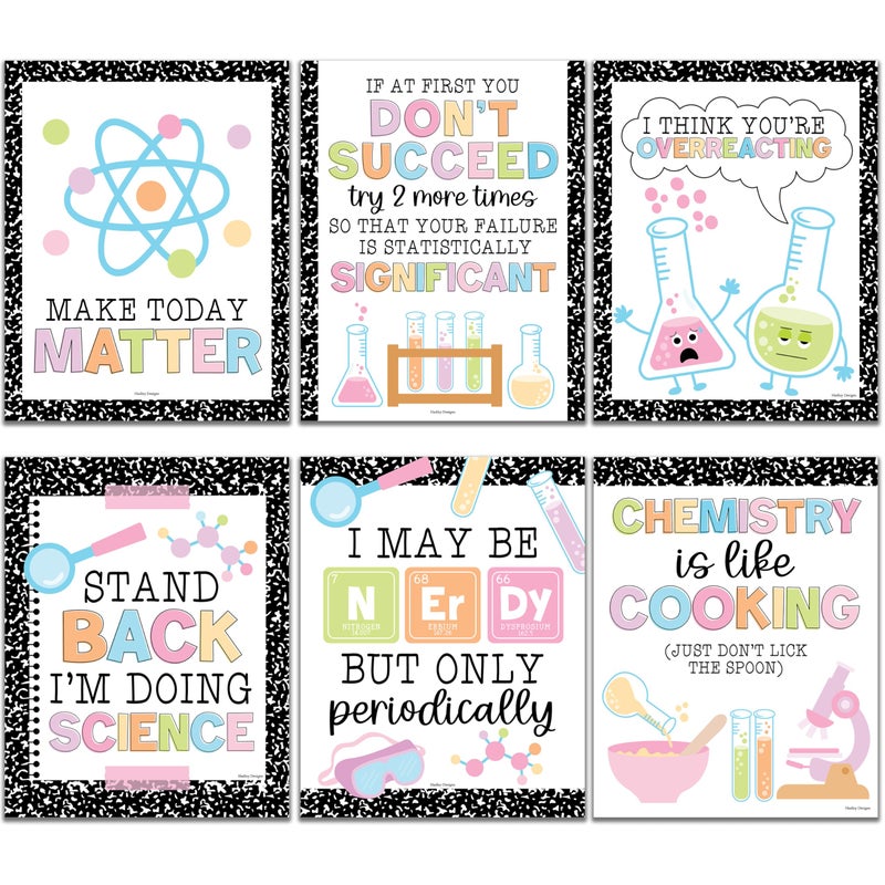 Hadley Designs 6 Science Posters for Classroom Decor - Inspirational and Fun Science Classroom Decor for Elementary & Middle School, Composition Notebook Motivational Wall Art - Image 1