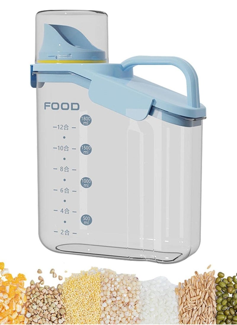 Raxoom Cereal Storage Containers, 2L Dry Rice Holder, Food Dispenser with Measuring Cup, BPA Free Clear Plastic Kitchen Organization Bin (1800ML),White  - Image 1