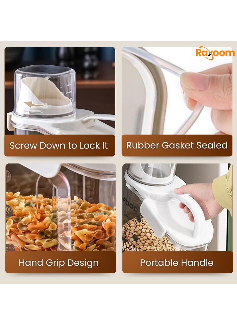 Raxoom Cereal Storage Containers, 2L Dry Rice Holder, Food Dispenser with Measuring Cup, BPA Free Clear Plastic Kitchen Organization Bin (1800ML),White  - Image 4