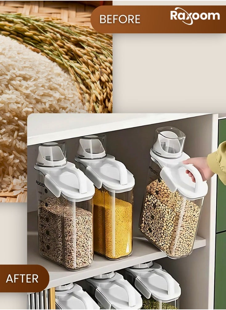 Raxoom Cereal Storage Containers, 2L Dry Rice Holder, Food Dispenser with Measuring Cup, BPA Free Clear Plastic Kitchen Organization Bin (1800ML),White  - Image 5
