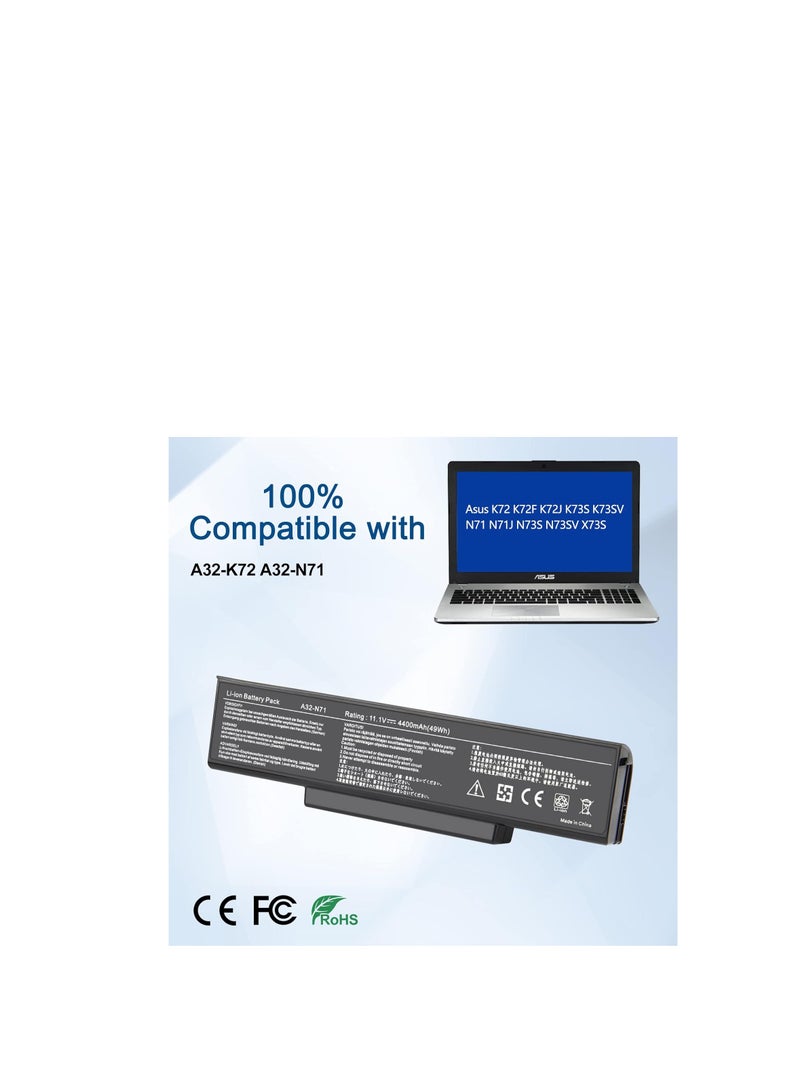 Terabyte 4400mAh Laptop Battery A32-K72 A32-N71 for Asus K72 K72F K72J K73S K73SV N71 N71J N73S N73SV X73S X77 A72 K72D K72DR K72DY K72JK K71 2JR K7 2JV N71JV N71V N73 N73J X73E X73 X73BY X73SD X73SV - Image 4