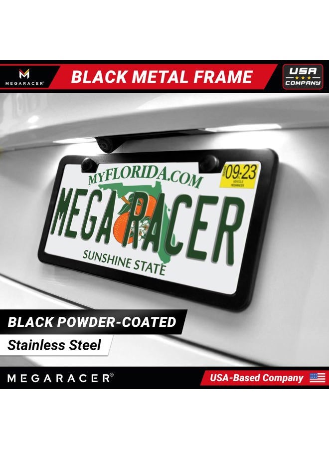 Mega Racer ® Thin Matte Black License Plate Frame Metal | Compatible with BMW Tesla Mercedes Porsche Audi Lexus | Car Licence Plate Holder | Porta Placas para Auto All Car Tag Frame Screw Cap | 1 Pack - Image 2