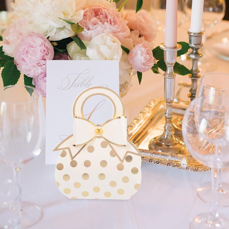 TOPPERFUN Creative White Handbag Candy Boxes with Gold Foil Bow, 50pcs Party Favor Boxes for Weddings, Birthdays, and Holiday Treat Packaging - Image 5