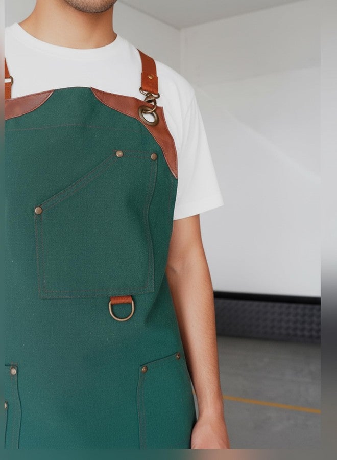 RUSTIQUE LINENS Work Apron - Stylish Cotton Apron with Rip Stop Weave, Waterproof & Breathable Membrane, Durable Tear Resistant, Chef, Kitchen, BBQ, Workshop & Gardening Apron-Forest Green - Image 3