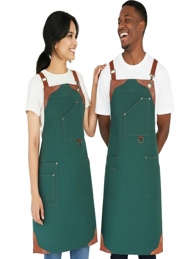 RUSTIQUE LINENS Work Apron - Stylish Cotton Apron with Rip Stop Weave, Waterproof & Breathable Membrane, Durable Tear Resistant, Chef, Kitchen, BBQ, Workshop & Gardening Apron-Forest Green - Image 1