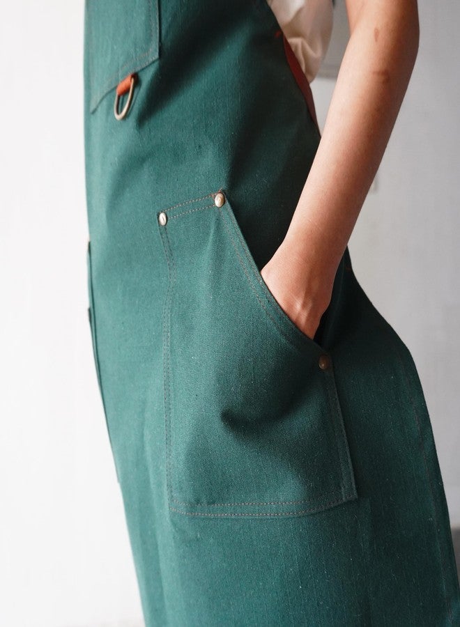 RUSTIQUE LINENS Work Apron - Stylish Cotton Apron with Rip Stop Weave, Waterproof & Breathable Membrane, Durable Tear Resistant, Chef, Kitchen, BBQ, Workshop & Gardening Apron-Forest Green - Image 5