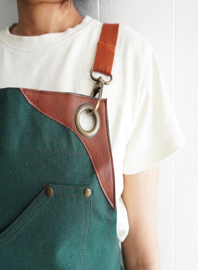 RUSTIQUE LINENS Work Apron - Stylish Cotton Apron with Rip Stop Weave, Waterproof & Breathable Membrane, Durable Tear Resistant, Chef, Kitchen, BBQ, Workshop & Gardening Apron-Forest Green - Image 2
