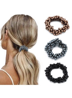 Brinie Hair Ties Champagne Elastic Hair Scrunchies Pearl Hair Bands Bead Hair Ropes Hair Accessories for Women and Girls Pack of 3 set3