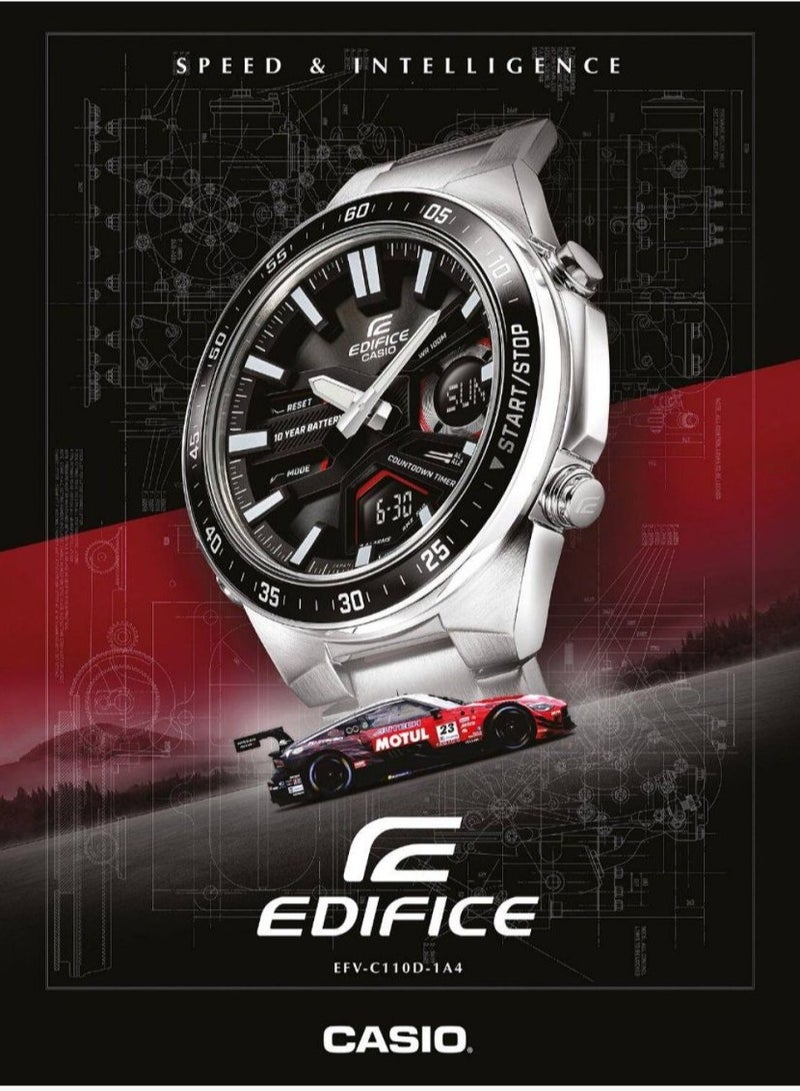 Casio Edifice Men's Watch - EFV-C110D-1A4VDF Black Dial, Silver Band - Image 2