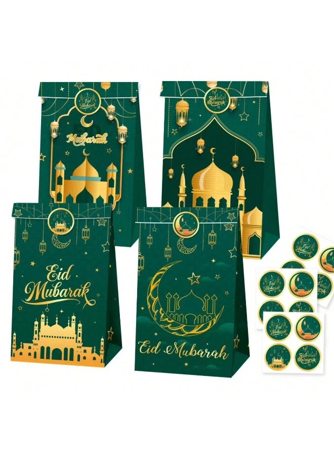 EID  Gift bags, 12 bags with 12 circular adhesive tapes for closure in various shapes inspired by Eid  patterns and designs - Image 2