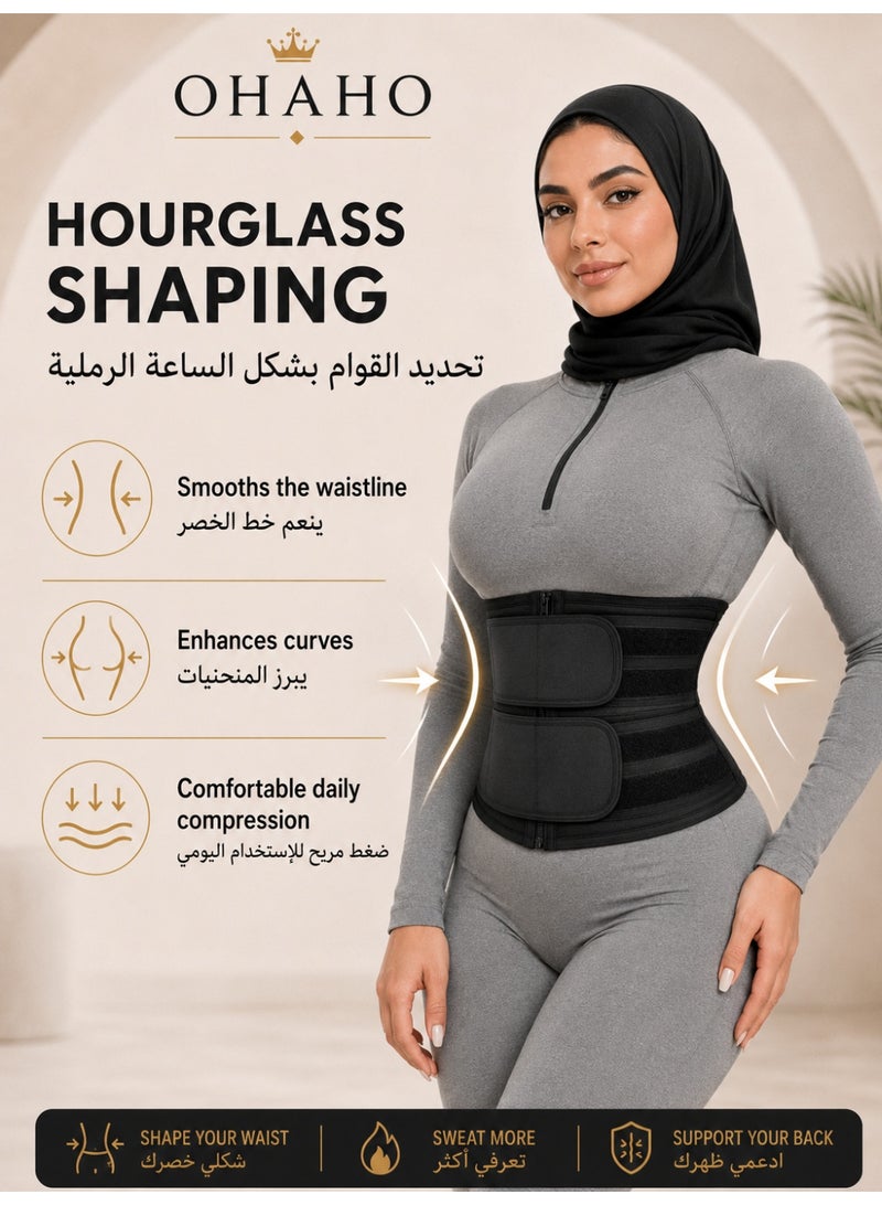 آه آه حزام شد الخصر من OHAHO للنساء، حزام تعرق من النيوبرين مع أحزمة ضغط قابلة للتعديل، مشد خصر للتحكم بالبطن ودعم الظهر للتمارين والجيم والاستخدام اليومي، أسود - Image 2