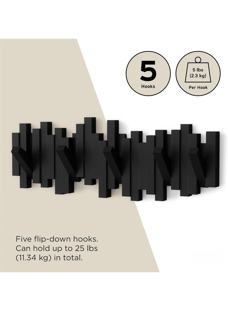 NANAO حامل متعدد العصا - شماعة حديثة وفريدة من نوعها توفر المساحة مع 5 خطافات قابلة للطي لتعليق المعاطف والأوشحة والحقائب والمزيد، أسود - Image 5