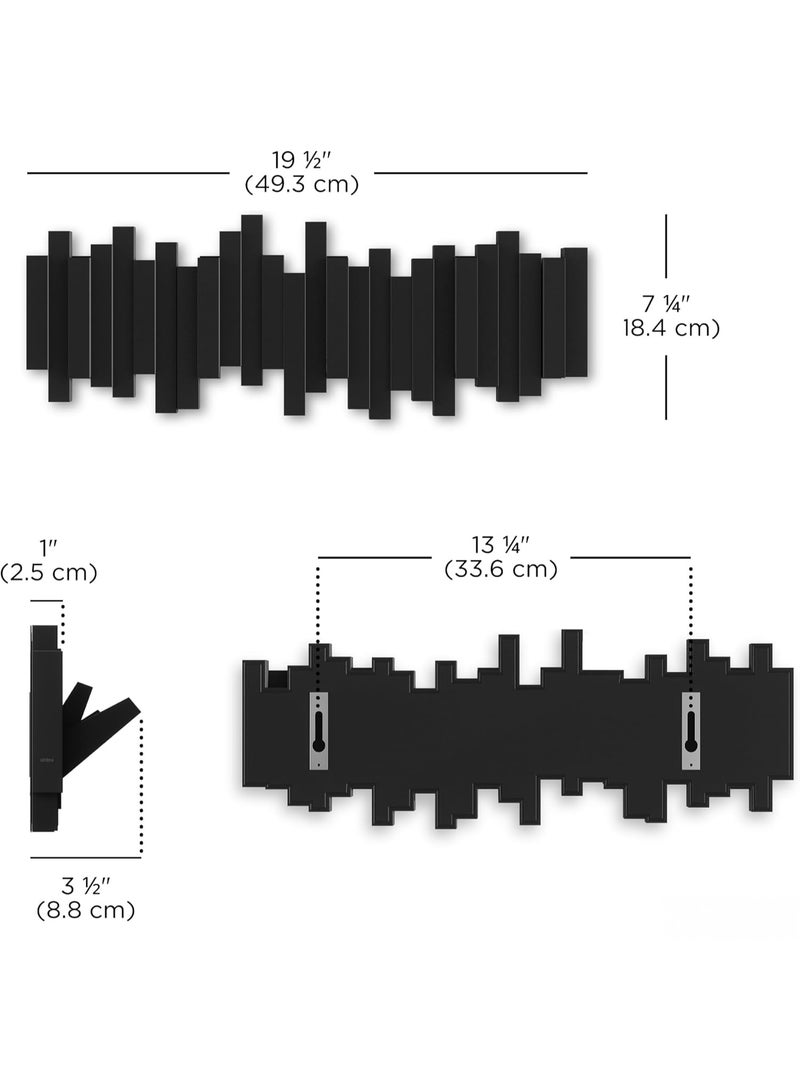 NANAO حامل متعدد العصا - شماعة حديثة وفريدة من نوعها توفر المساحة مع 5 خطافات قابلة للطي لتعليق المعاطف والأوشحة والحقائب والمزيد، أسود - Image 3