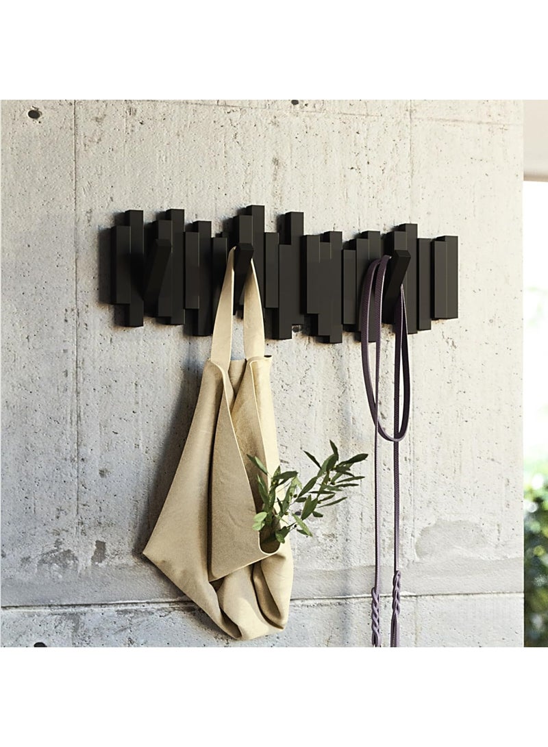 NANAO حامل متعدد العصا - شماعة حديثة وفريدة من نوعها توفر المساحة مع 5 خطافات قابلة للطي لتعليق المعاطف والأوشحة والحقائب والمزيد، أسود - Image 2