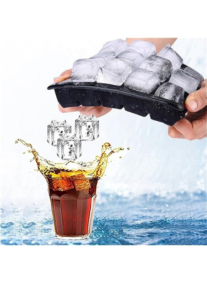 بيوينتي صينية مكعبات ثلج 15 شبكة، صينية مكعبات ثلج من السيليكون، قوالب مكعبات ثلج مربعة قابلة لاعادة الاستخدام للمياه والعصير والمشروبات والجيلي، قوالب مرنة وسهلة الفك، قطعة واحدة (ازرق) - Image 2