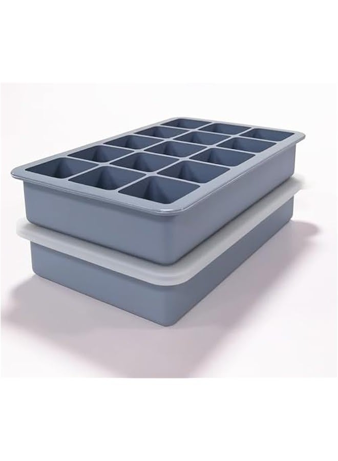 بيوينتي صينية مكعبات ثلج 15 شبكة، صينية مكعبات ثلج من السيليكون، قوالب مكعبات ثلج مربعة قابلة لاعادة الاستخدام للمياه والعصير والمشروبات والجيلي، قوالب مرنة وسهلة الفك، قطعة واحدة (ازرق) - Image 1