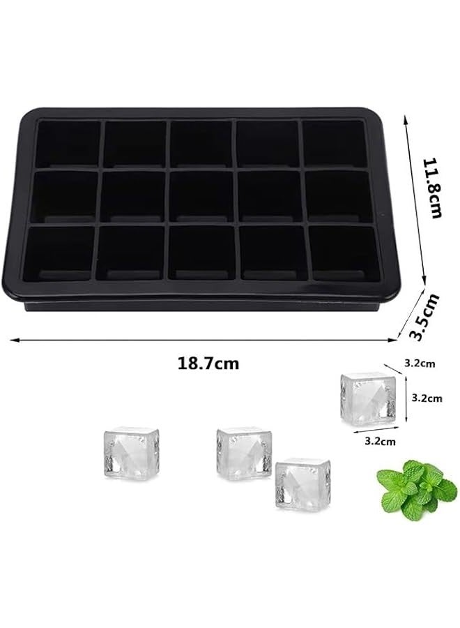 بيوينتي صينية مكعبات ثلج 15 شبكة، صينية مكعبات ثلج من السيليكون، قوالب مكعبات ثلج مربعة قابلة لاعادة الاستخدام للمياه والعصير والمشروبات والجيلي، قوالب مرنة وسهلة الفك، قطعة واحدة (ازرق) - Image 5