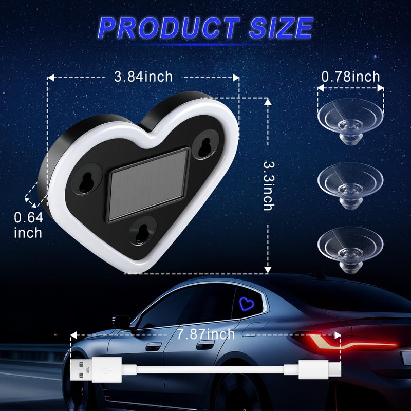 iFunyLED Car LED Interior Lights, Heart-Shaped Ambient Light for Windows, 5 Lighting Modes, Charging Through Type-c and Solar Energy, Car Decorations for Women Men, Pack of 1, (Blue) - Image 2
