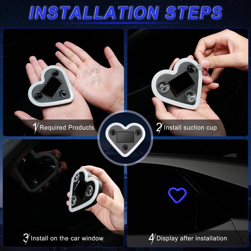 iFunyLED Car LED Interior Lights, Heart-Shaped Ambient Light for Windows, 5 Lighting Modes, Charging Through Type-c and Solar Energy, Car Decorations for Women Men, Pack of 1, (Blue) - Image 4