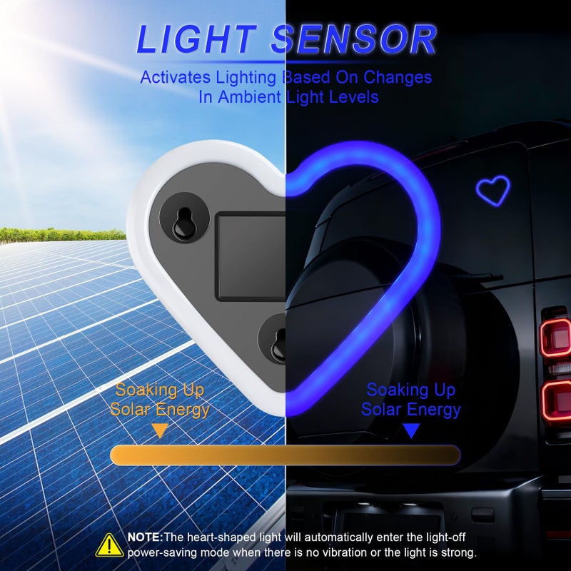 iFunyLED Car LED Interior Lights, Heart-Shaped Ambient Light for Windows, 5 Lighting Modes, Charging Through Type-c and Solar Energy, Car Decorations for Women Men, Pack of 1, (Blue) - Image 3