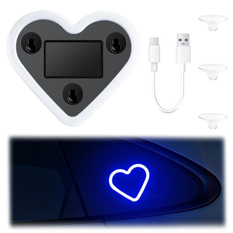 iFunyLED Car LED Interior Lights, Heart-Shaped Ambient Light for Windows, 5 Lighting Modes, Charging Through Type-c and Solar Energy, Car Decorations for Women Men, Pack of 1, (Blue) - Image 1
