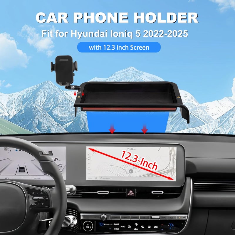 FETUSI Car Phone Holder Compatible with Hyundai Ioniq 5 2022-2025 Accessories 12.3-Inch Screen Fixed Clip, Cell Phone Mount with Dash Tray Center Console Organizer Hands-Free 360Â° Rotation - Image 2