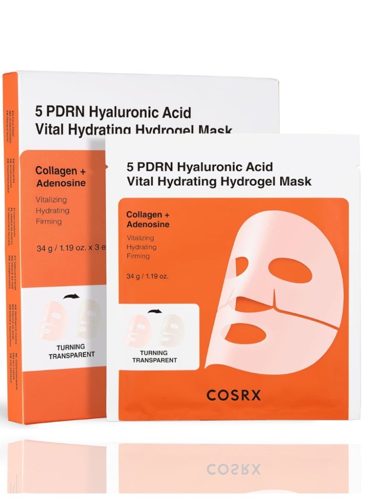 COSRX 5 PDRN Hyaluronic Acid Vital Hydrating Hydrogel Face Mask 3EA – Korean Hydrogel Mask for Deep Moisture & Glow 50gml - Image 1