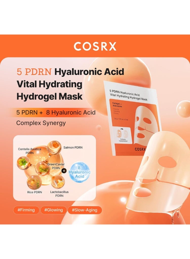 COSRX 5 PDRN Hyaluronic Acid Vital Hydrating Hydrogel Face Mask 3EA – Korean Hydrogel Mask for Deep Moisture & Glow 50gml - Image 3