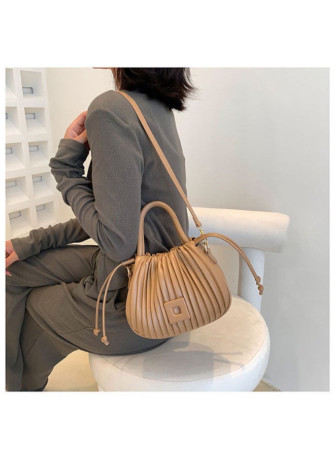 NIBEMINENT - Women's Cute Shell Crossbody Bag Solid Pleated Versatile Body Drawstring Closure Design Mini Handbag - Image 1