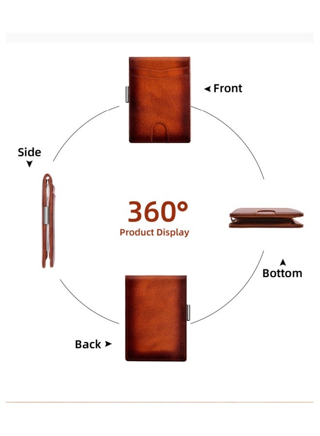 banyanu Men's Leather Wallet, Men's Style, Multiple Card Slots, RFID, Dollar Clip, Cowhide ID Money, Coffee - Image 5
