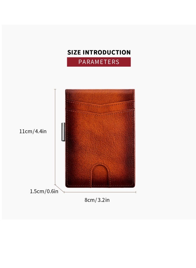banyanu Men's Leather Wallet, Men's Style, Multiple Card Slots, RFID, Dollar Clip, Cowhide ID Money, Coffee - Image 3