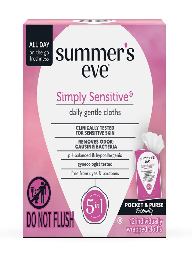 Summer's Eve Simply Sensitive Feminine Wipes, Gentle pH-Balanced Micellar Water Based Formula Helps Control Vaginal Odor, Individually Wrapped Wipes, 12 Count - Image 1