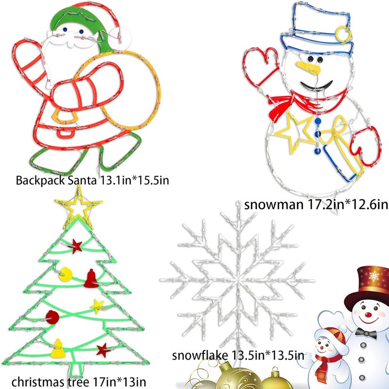 TRWYMZ Christmas Decorations - 16" Christmas Window Silhouette Lights - 4 Pack Colour Lighted Santa & Snowman & Snowflake & Christmas Tree for Holiday Indoor and Outdoor Wall Door Window Decorate - Image 2