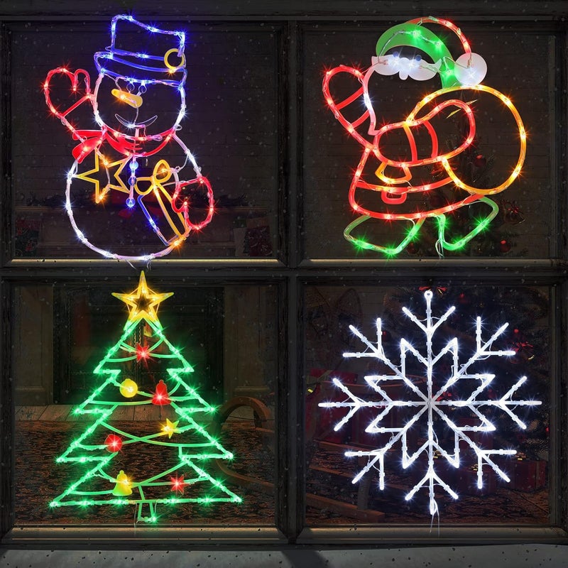TRWYMZ Christmas Decorations - 16" Christmas Window Silhouette Lights - 4 Pack Colour Lighted Santa & Snowman & Snowflake & Christmas Tree for Holiday Indoor and Outdoor Wall Door Window Decorate - Image 1