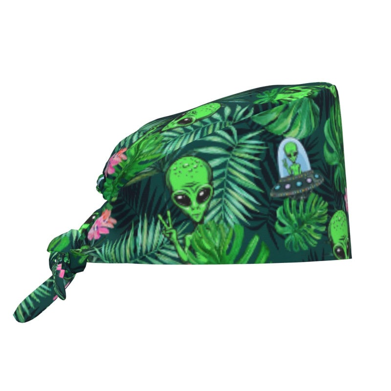 FDNUPIAN Alien Palm Leaf Flower Spaceship Adjustable Working Cap Breathable Unisex Women Men Elastic Bandage Tie Back Hats Scrub Nursing Doctor Surgeon Cap - Image 2