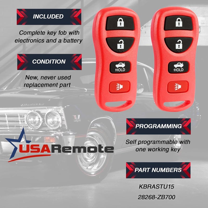 USARemote Key Fob Keyless Entry Remote fits Nissan Altima Maxima 350Z Armada Quest Sentra/Infiniti EX35 FX35 FX45 G35 I35 Q45 QX56 (KBRASTU15 Red), Set of 2 - Image 3