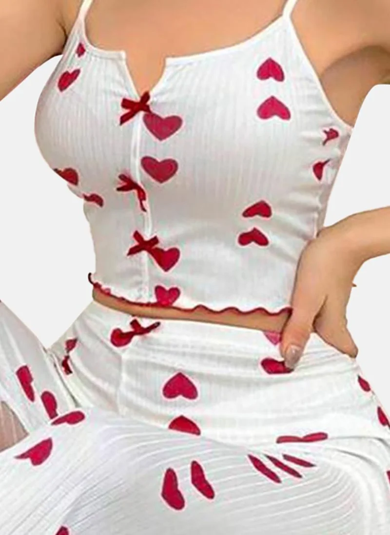 يونيكي White Printed Pyjamas & CropTop