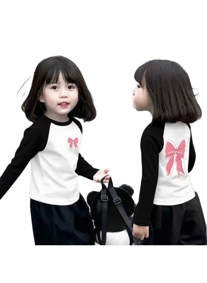 Girls Spring And Autum Pure Cotton Long-sleeved T-shirt New Medium And Large Children's Round Neck Color Matching Sweet And Cute Bottoming Shirt - Image 5